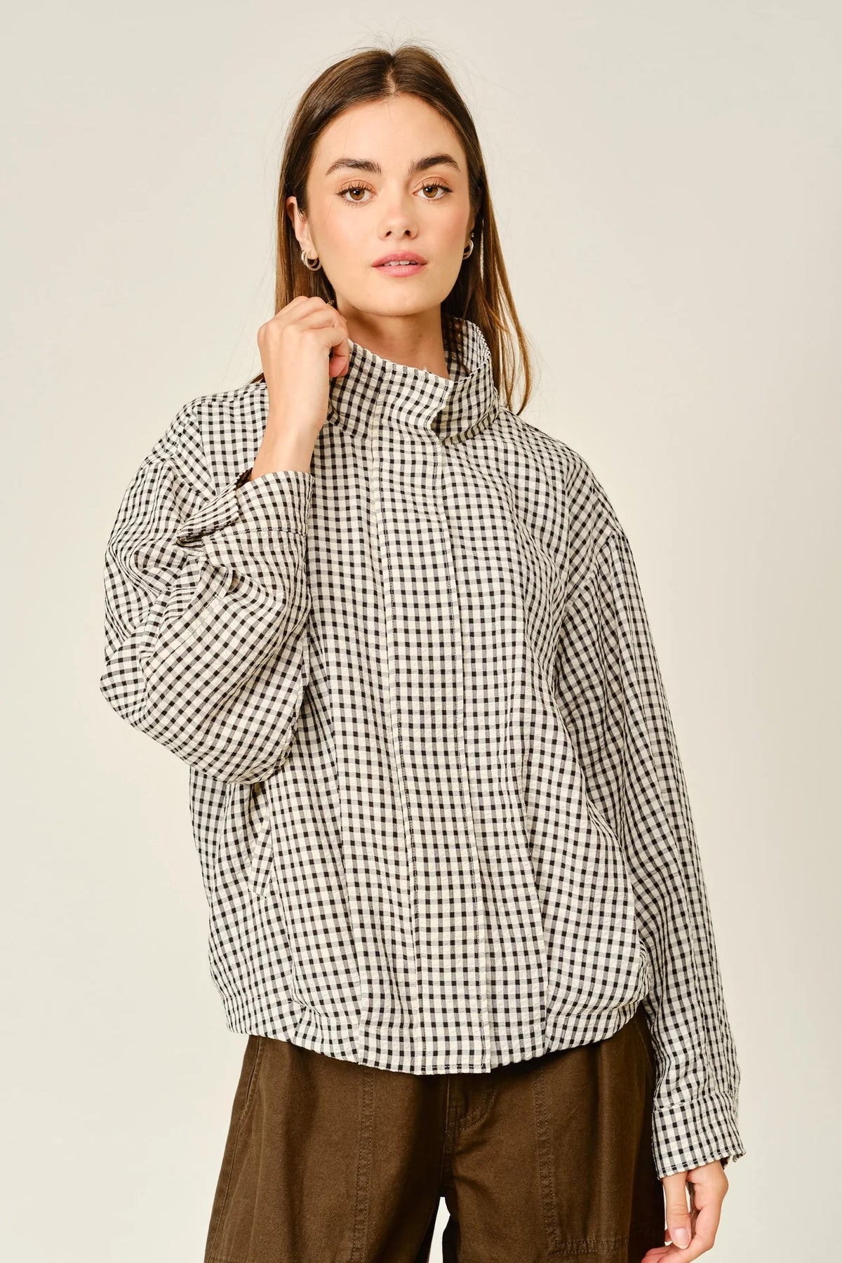 Plaid Funnel Neck Bomber Jacket
