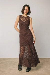 Sophia Lace Maxi Dress - Brown