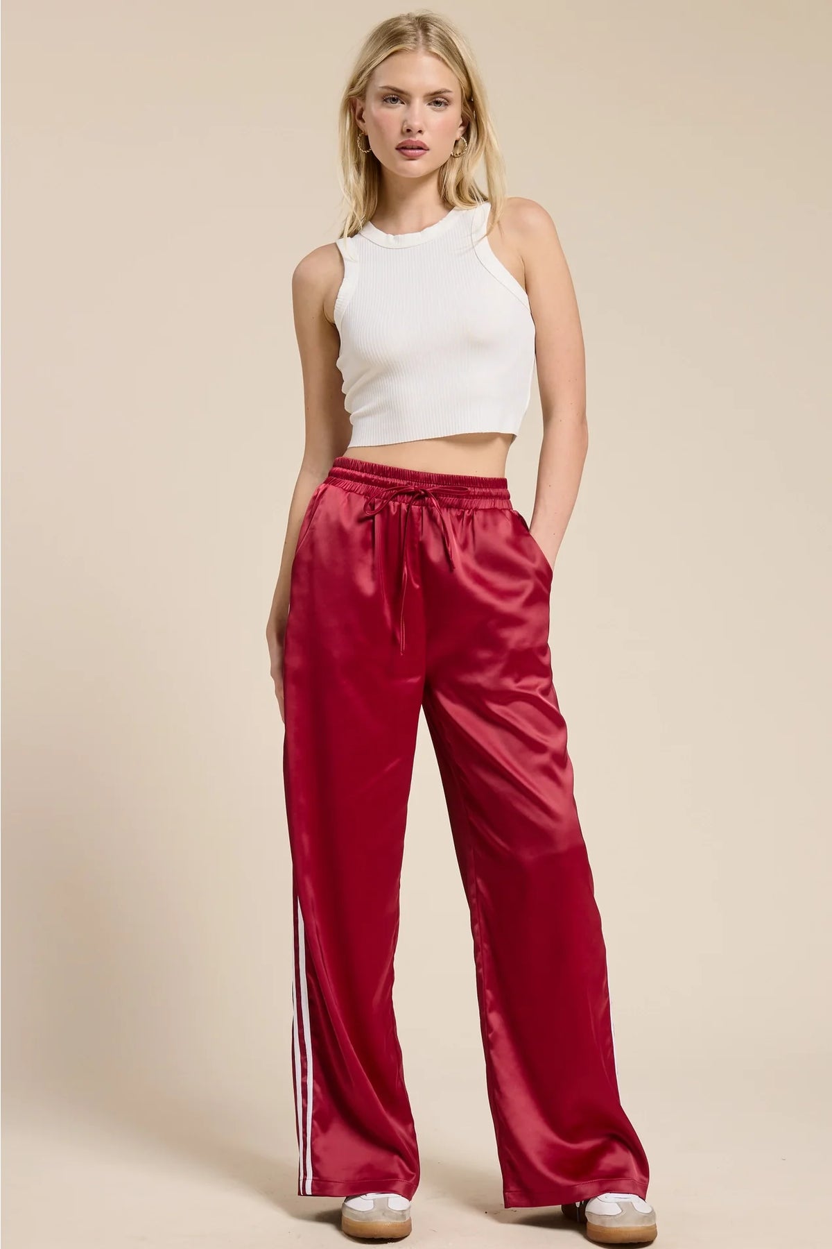 Satin Track Pants - Garnet