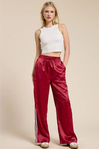 Satin Track Pants - Garnet