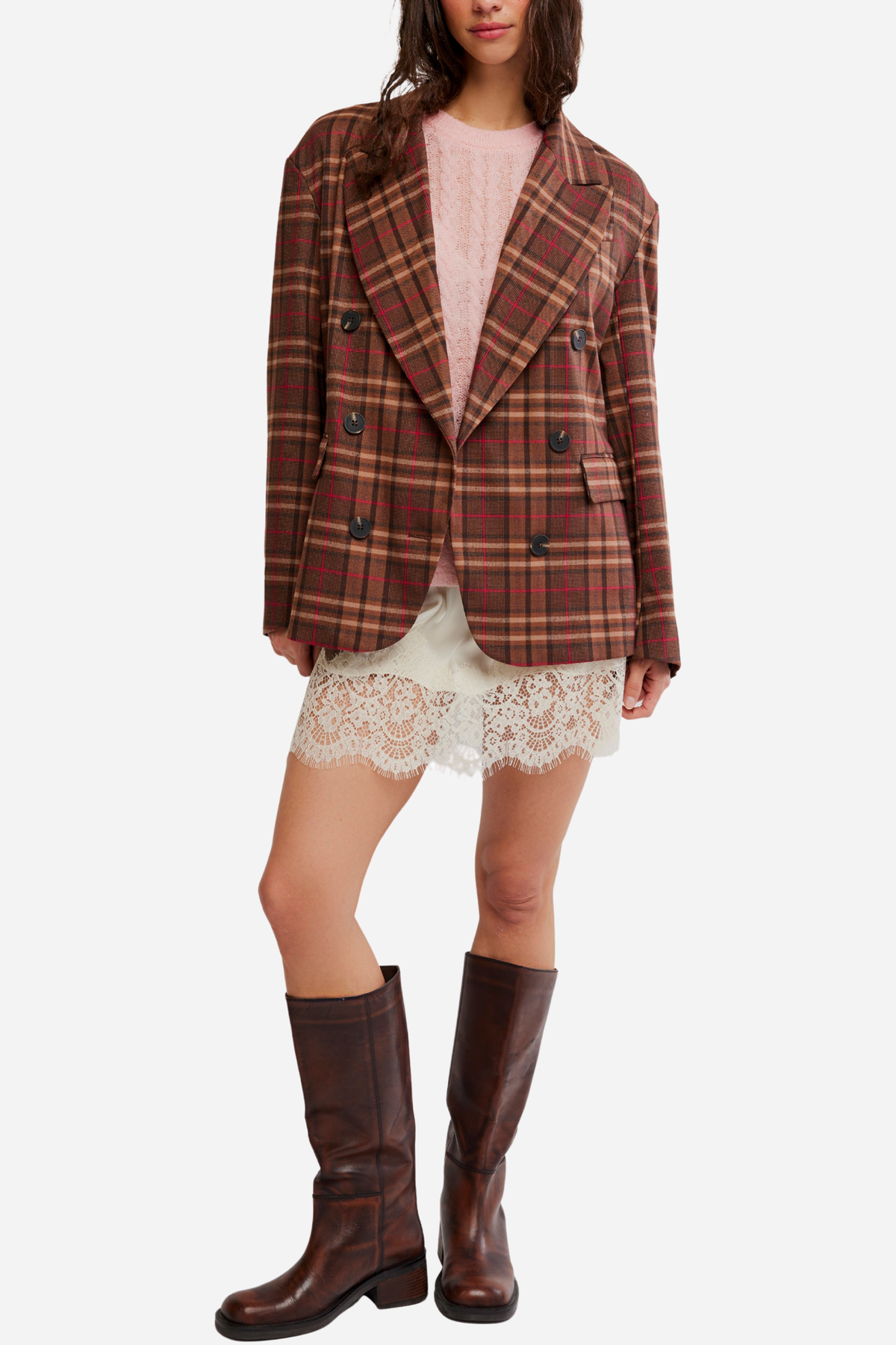 Free People - Dean Double Breasted Blazer - Oliver Brown Plaid