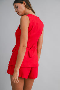 Linen Vest Set - Red