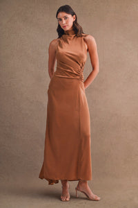 Camille Satin Maxi Dress - Mocha