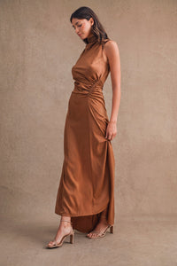 Camille Satin Maxi Dress - Mocha