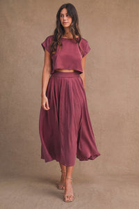 Clara Satin Skirt Set - Dark Mauve
