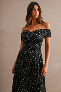Maeve Polka Dot Midi Dress - Black