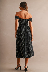 Maeve Polka Dot Midi Dress - Black