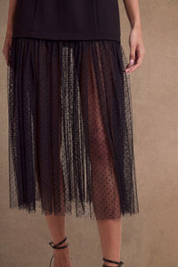 Dotted Mesh Midi Dress - Black