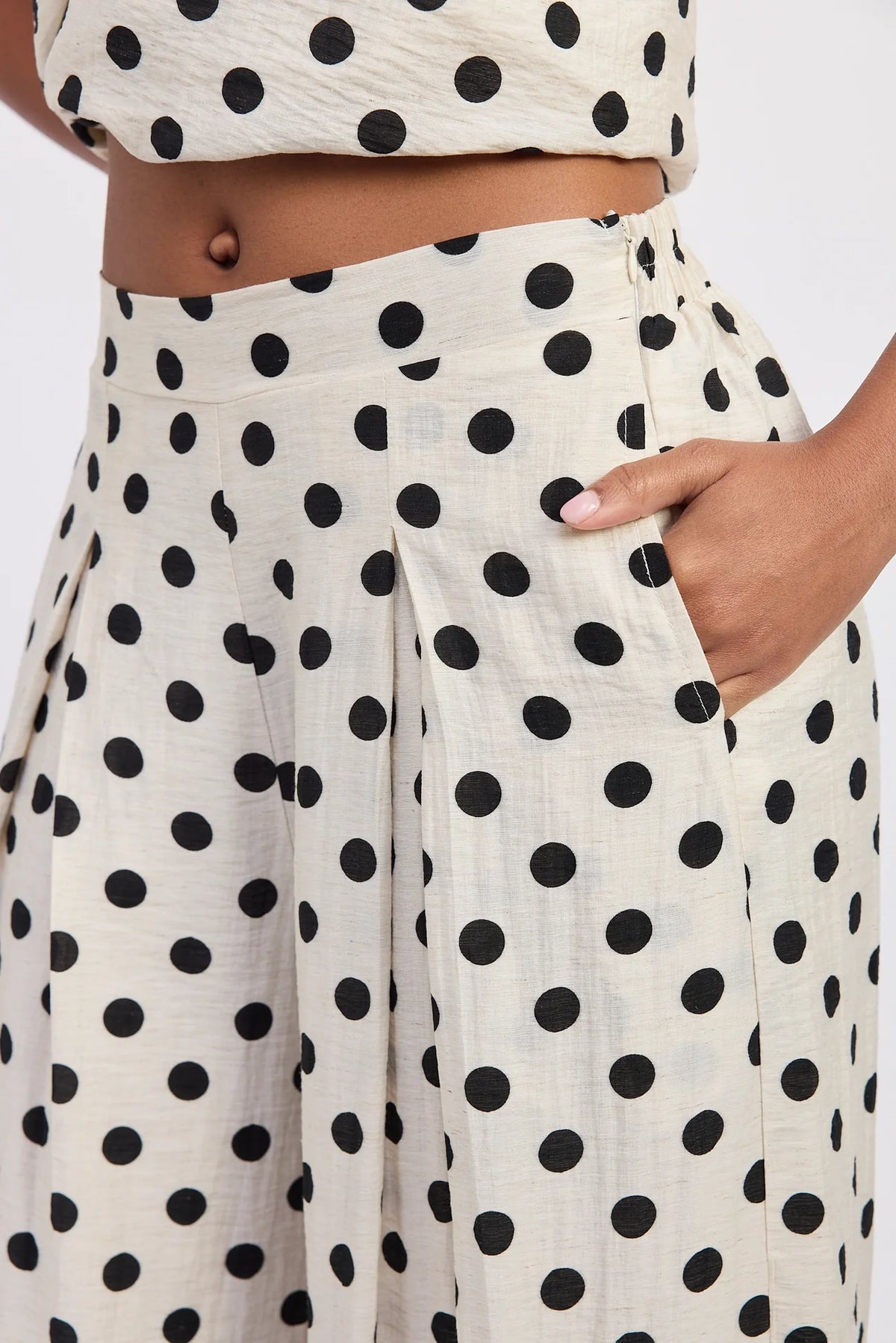 Wide Leg Polka Dot Pants - Ivory