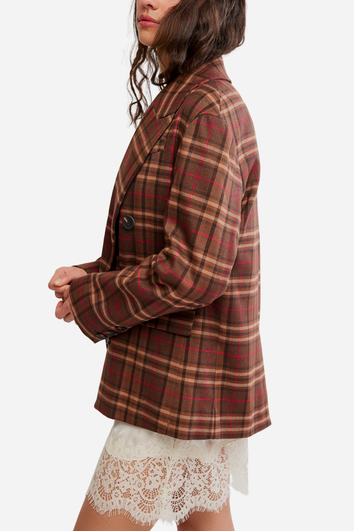 Free People - Dean Double Breasted Blazer - Oliver Brown Plaid