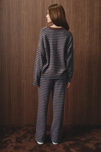 Multi Stripe Sweater Set - Blue Brown