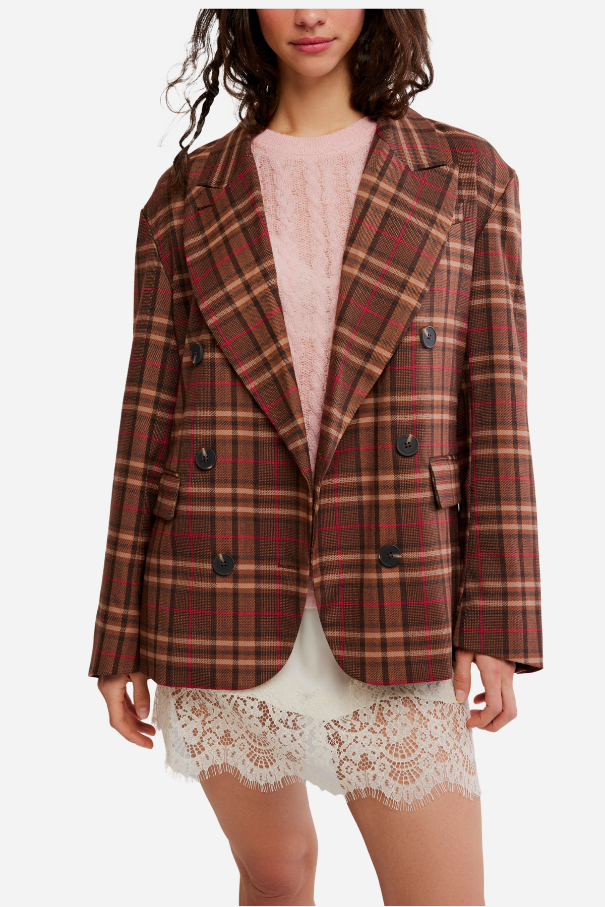 Free People - Dean Double Breasted Blazer - Oliver Brown Plaid