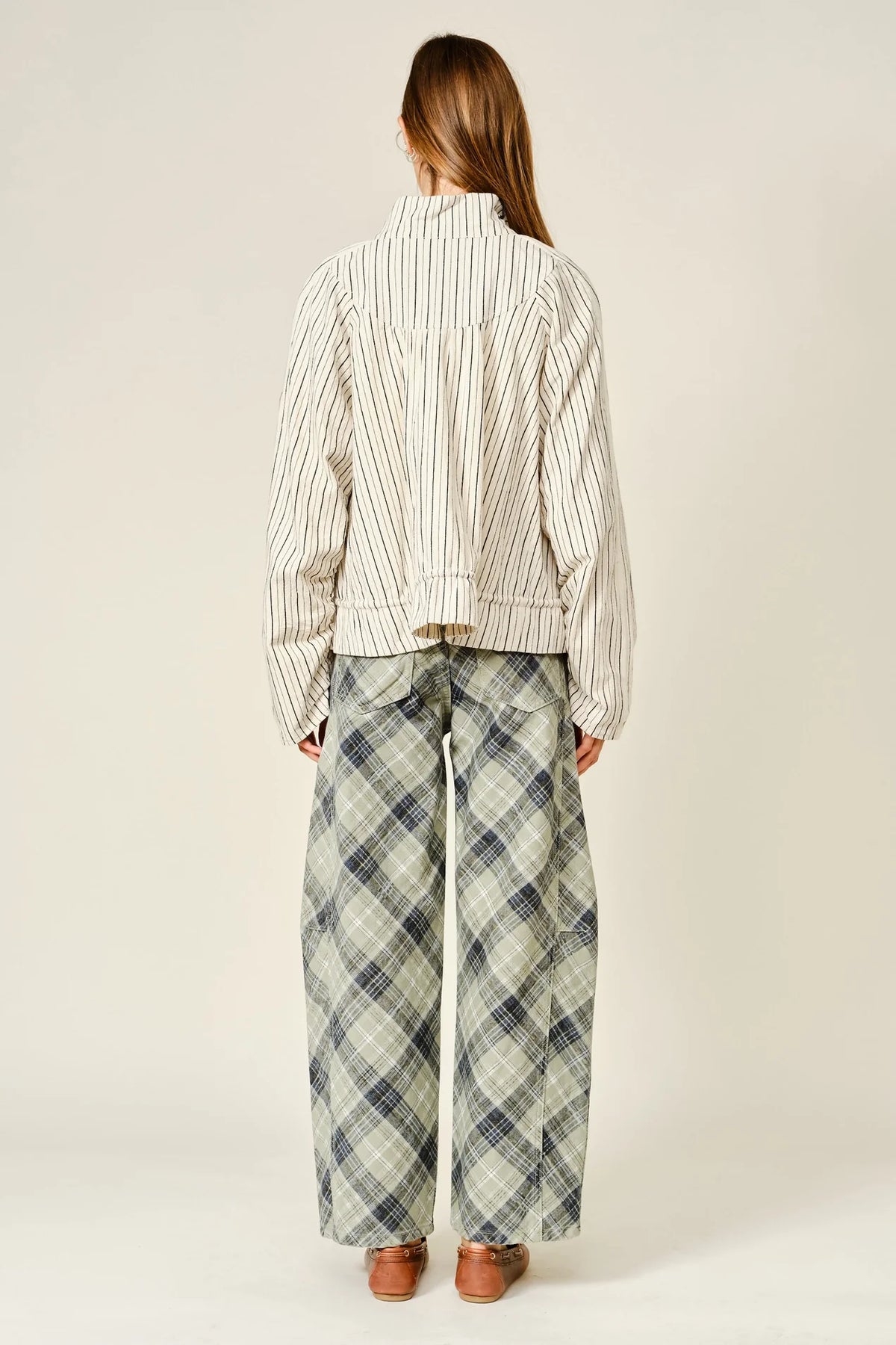 Pinstripe Funnel Neck Balloon Jacket