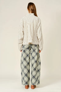 Pinstripe Funnel Neck Balloon Jacket