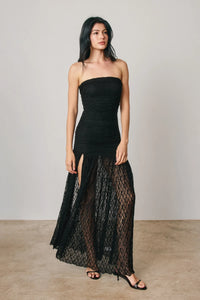 Ruched Strapless Maxi Dress - Black
