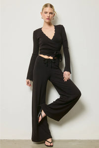 Scallop Wrap Top & Pants Set - Black