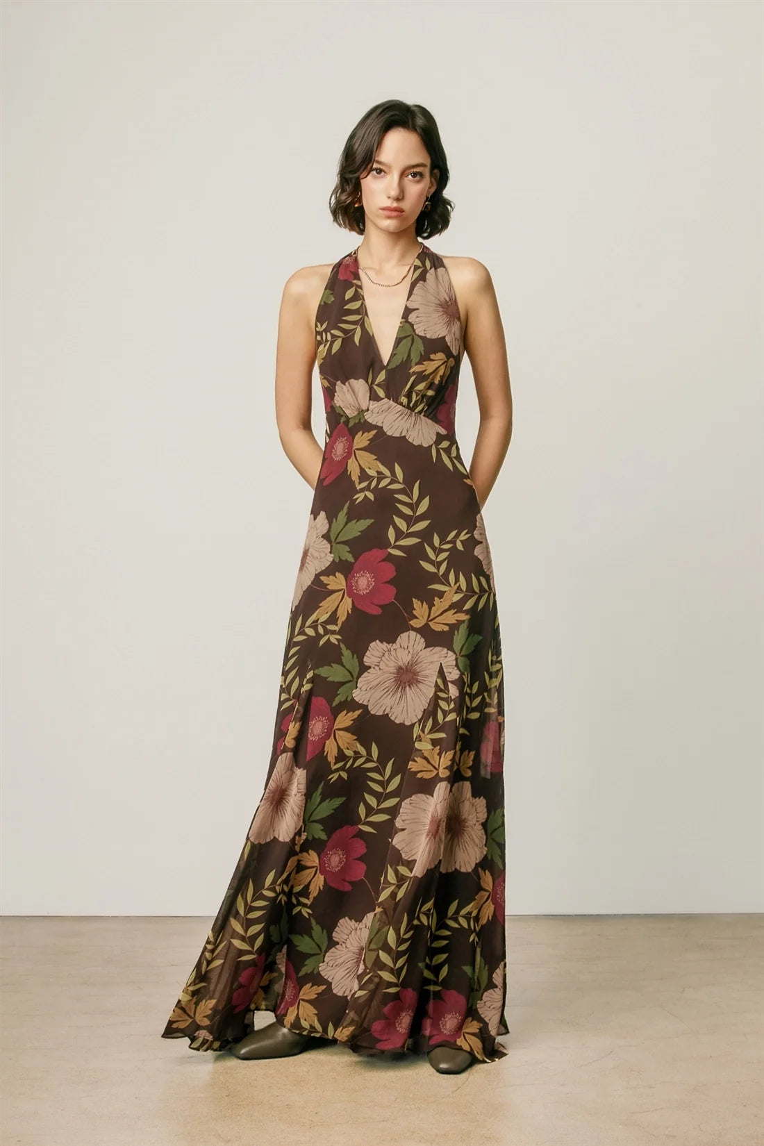 Floral Halter Neck Maxi Dress