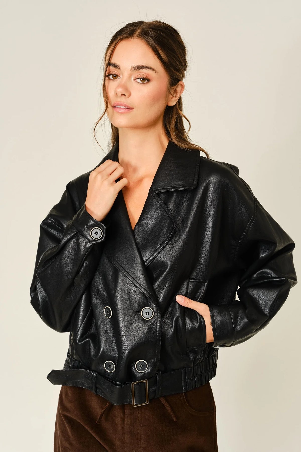 Cropped Leather Trench Coat