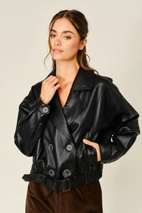 Cropped Leather Trench Coat