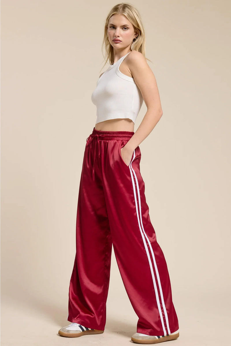 Satin Track Pants - Garnet