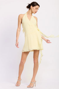 Ruffle Wrapped Mini Dress - Yellow