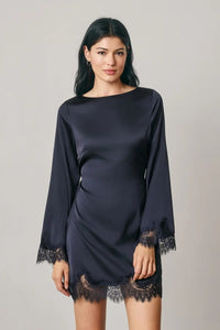 Satin Lace Mini Dress - Dark Navy