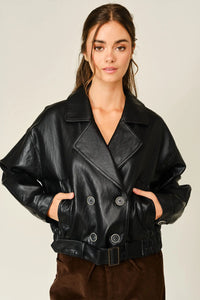 Cropped Leather Trench Coat