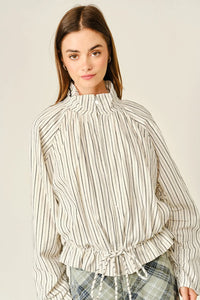 Pinstripe Funnel Neck Balloon Jacket
