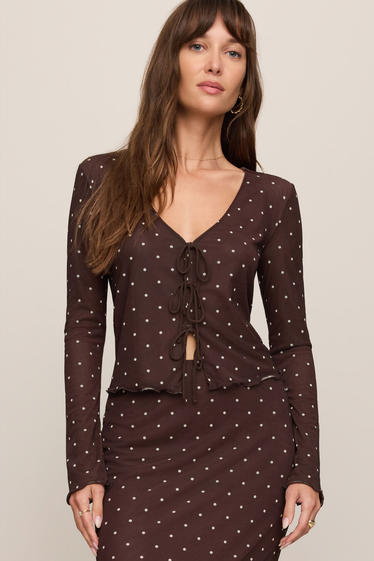 Z Supply - Amara Polka Dot Mesh Top - Dark Chocolate