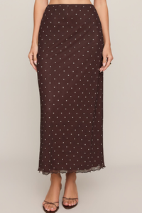 Z Supply Eda Polka Dot Mesh Midi Skirt - Dark Chocolate