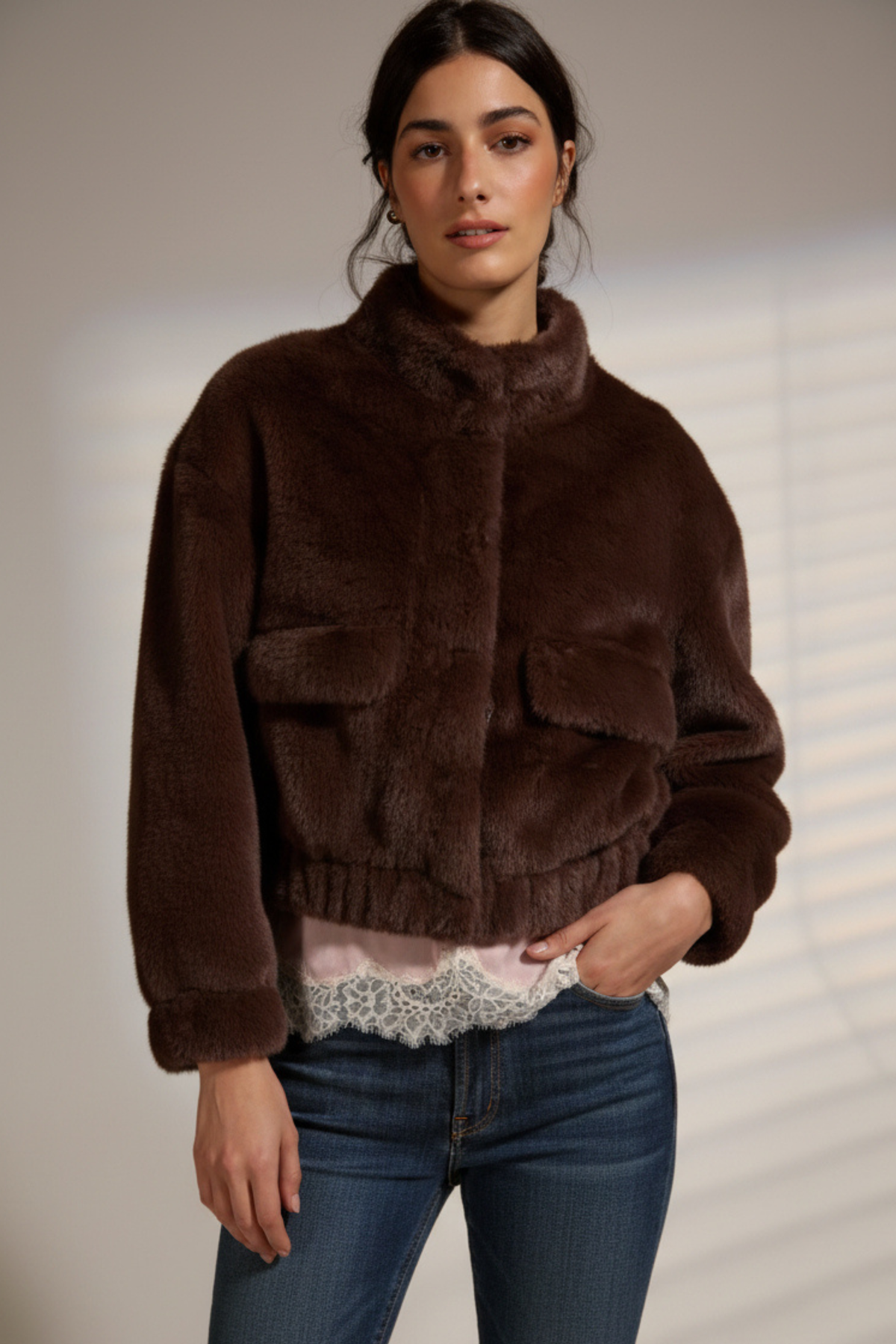Badet Faux Fur Jacket - Chocolate