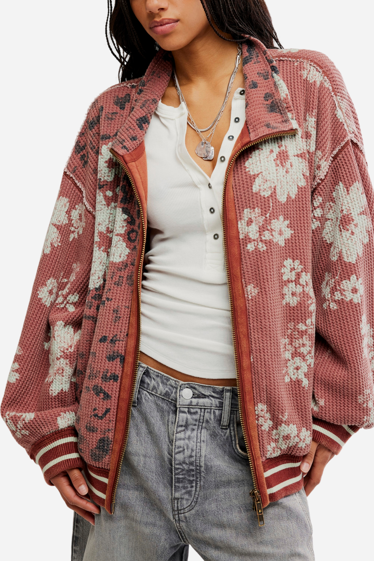 Free People Print Mix Jacket - Whisper Pink Combo