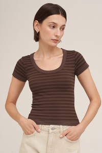 Striped Scoop Neck Top - French Roast