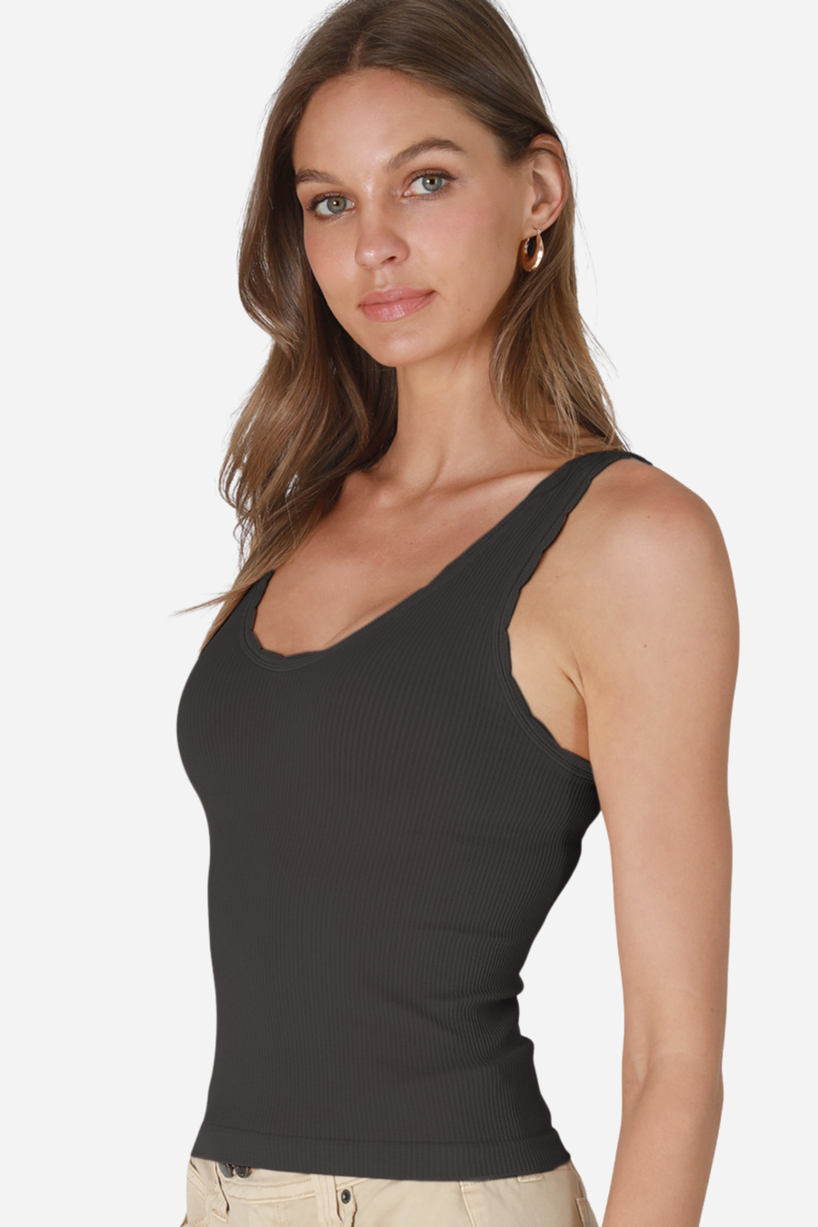 Reversible Scallop Edge Tank Top - Black