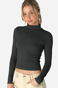Ribbed Mock Neck Top - Black