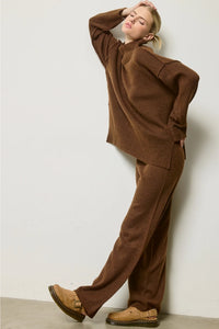 Mock Neck Knit Sweater Set - Chocolate