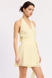 Ruffle Wrapped Mini Dress - Yellow