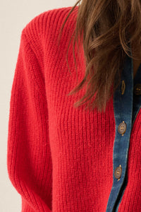 Chloe Button Down Cardigan - Cherry