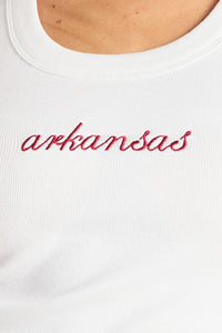 'Arkansas' Embroidered Ribbed Tank Top - White