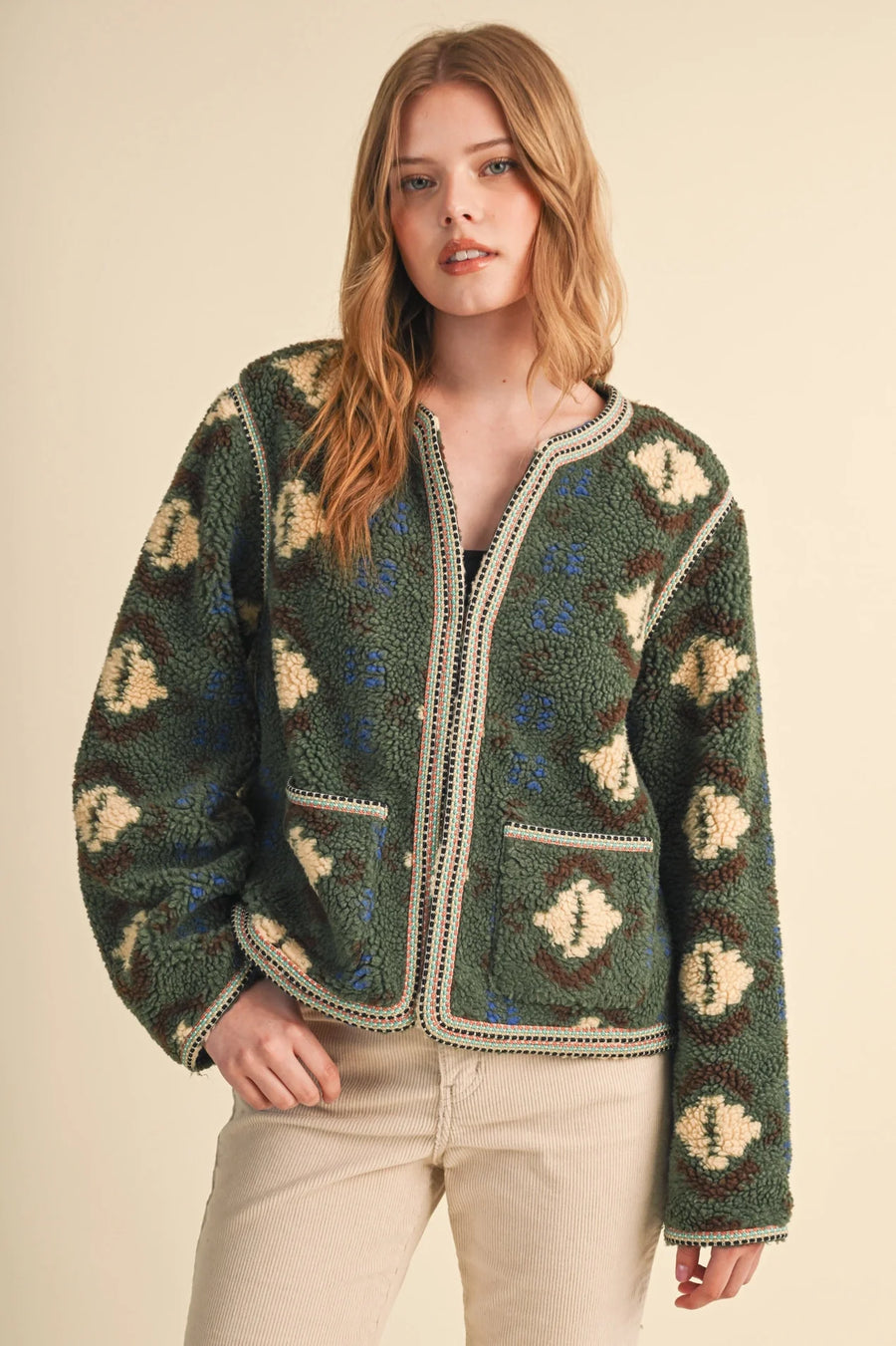 Faux Sherpa Jacket - Olive