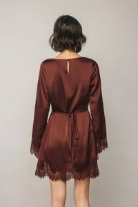 Satin Lace Mini Dress - Rum Raisin